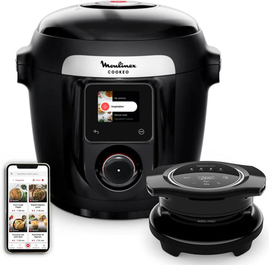 Moulinex, 10- in-1 Frytkownica powietrza na gorąco, 6 l, Wi-Fi, czarny, Cookyo Wi-Fi Multi- kuchenka + extra crisp, 14 trybów gotowania, 150 receptur, 6 osób 10-en-1