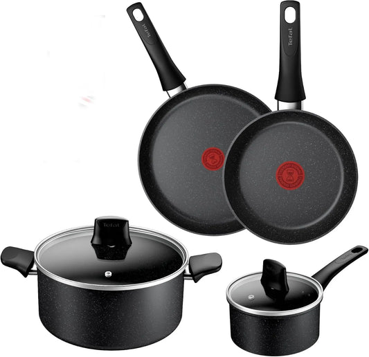 Tefal, E105S445 Przybory kuchenne, 26 cm, naczynia kuchenne, Tytan Kamień Zestaw 4 patelni 20 / 26 cm