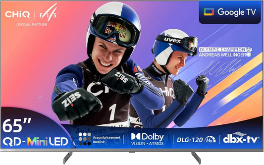 CHiQ telewizor, Google M65QN9 G Smart TV, 65 cali, 60 Hz, TV, 4K UHD, QLED, HDR, Dolby Vision & Atmos, 60 Hz MEMC & DLG 120 Hz, HDR10, Lokalne Dimming, Asystent