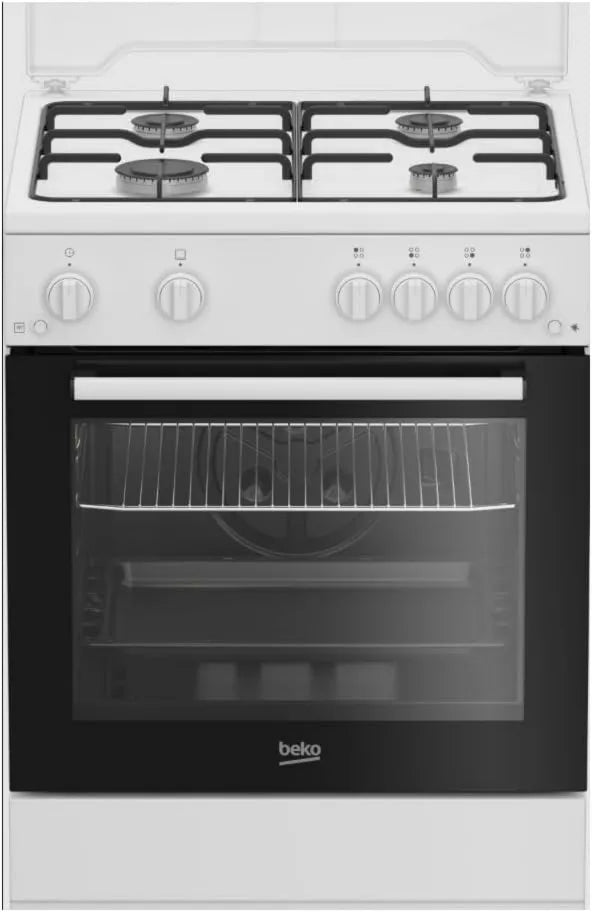 Beko kuchenka z piekarnikiem, płyta grzewcza FBG62121WD, 64 l, 4 pola grzewcze, biały, piec gazowy 64 l 4 światła białe - FBG62121WD