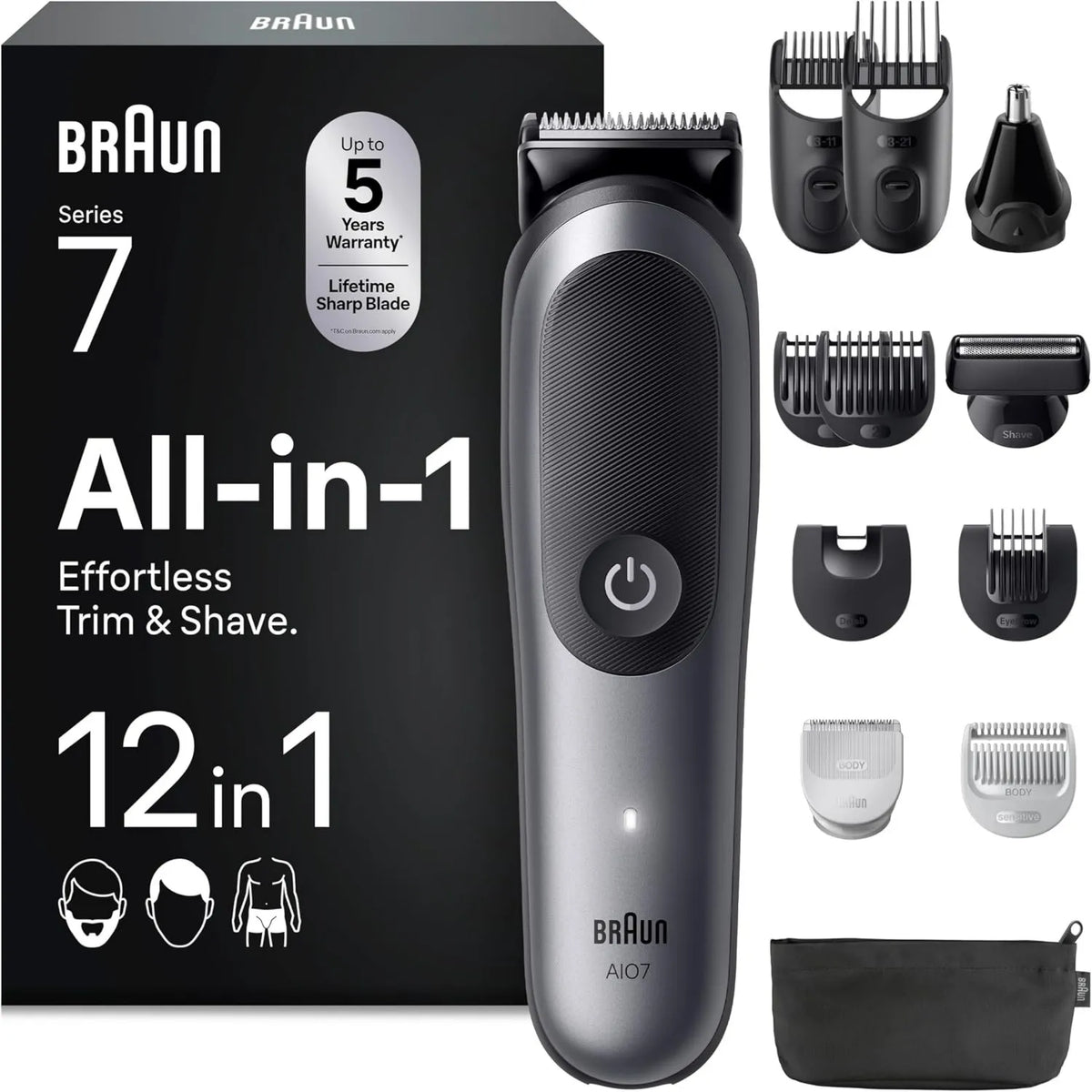Braun, Series 7 AIO7545 Men 's elektryczny Kosiarka, Szary, All- In- One 12- in-1 12-en-1