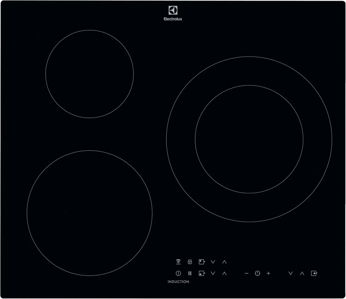 Electrolux płyta grzewcza, LIT60336 Płyta indukcyjna, 60 cm, 3 pola grzewcze, stół indukcyjny gotowania, dotyk dotykowy, minutnik, czarny, funkcja mostu, szybkie ogrzewanie