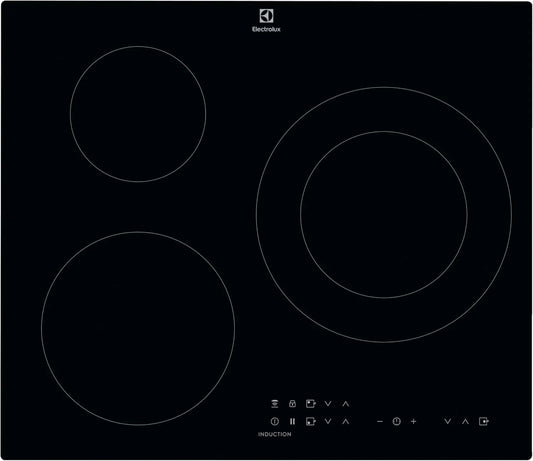 Electrolux płyta grzewcza, LIT60336 Płyta indukcyjna, 60 cm, 3 pola grzewcze, stół indukcyjny gotowania, dotyk dotykowy, minutnik, czarny, funkcja mostu, szybkie ogrzewanie