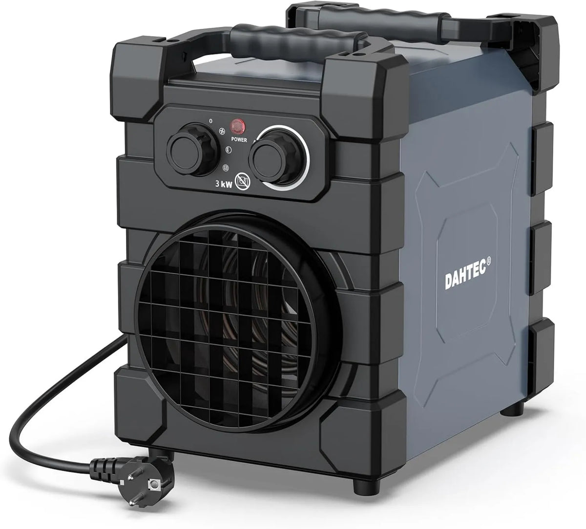 DAHTEC, Grzejnik elektryczny, 3000 W, termostat i ochrona przed przegrzewaniem, profesjonalny