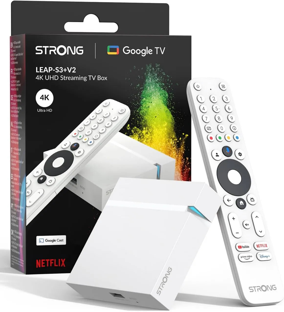 STRONG, Google Leap- S3 + V2 2GB Smart TV, TV, 4K UHD, HDR, dźwięk Dolby, WiFi, RAM + 16GB Storage, HDR10 +, Dolby Audio & Dolby Vision, WiFi 5, Z portem Leap-S3