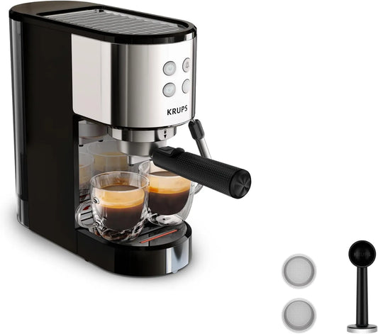 Krups XP441810 ekspres ciśnieniowy, 15 bar, 1 filiżanki, stal nierdzewna, Virtuoso Essential ekspres do espresso, aplikacje ze stali nierdzewnej