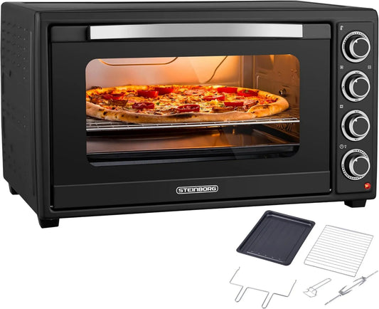 Steinborg mini piekarnik, Pizza piekarnik elektryczny, 2000 W, 100 do 230°C, zegar, kompaktowy, 60 min, rozmiar XXL, ® Mini piec pizzy 3 w 1 3 w 1 z