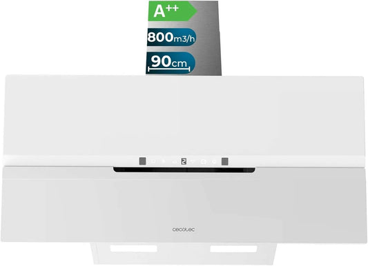 Cecotec okap kuchenny, Bolero Flux Dt 800M3, H, 90 cm, 210 W, 800m3 / h, nachylony, biały, Silnik 210 W, Automatyczne otwieranie m3/h
