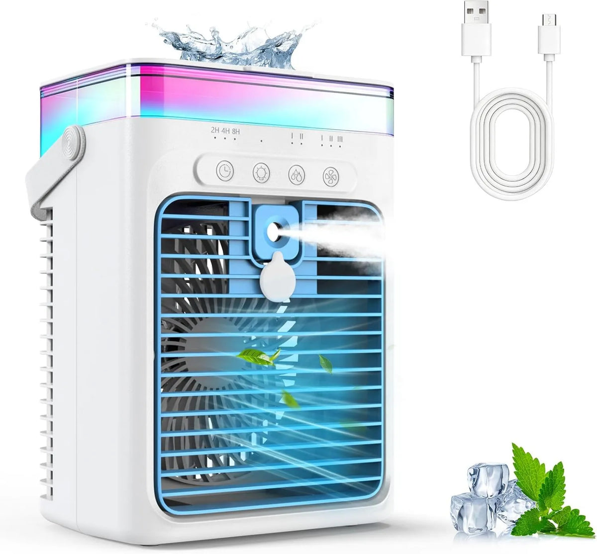 Tiptop Home klimatyzator przenośny, Klimatyzator, Przenośne, Czas, 3- in-1 Chłodziarka do odparowywania z 3 prędkości & 2 tryby Brumization 3 w 1, USB