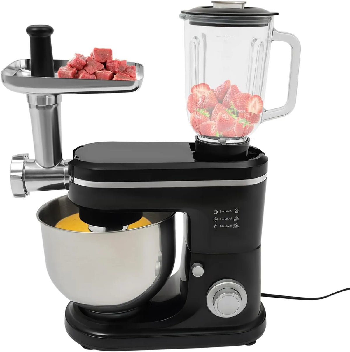 Robot kuchenny, 220 V, 1500 W, Profesjonalny robot kuchenny, maszyna do ugniatania z misą 6 l, ubijak i trzepaczka, 6 + 1 stopni prędkości