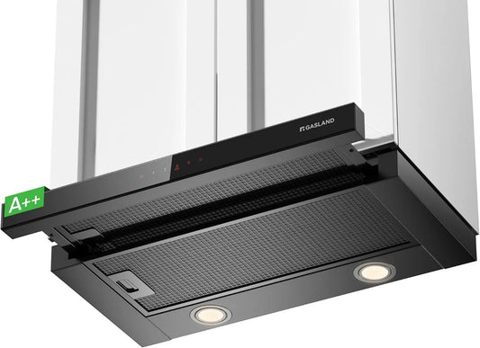 GASLAND okap kuchenny, Okap próżniowy, 60 cm, 566 m3 / h, GAZLAND BR60BS CF176, dotyk, tłumik, Czarny tłumik z aktywnego filtru węgla, Front m3/h