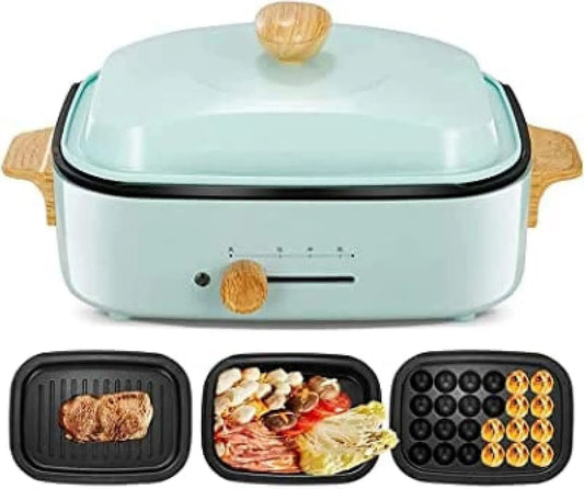 Qingingg, naczynia kuchenne, 1200 W, przenośne, niebieskie, małe urządzenie Takoyaki, 3 w 1 elektryczny doniczka, non- stick