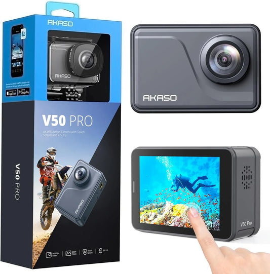 V50 telewizor Smart TV, 1100 mAh, sterowanie dotykowe, sterowanie WiFi, regulacja ustawień, zdalne sterowanie, AKASO Kamera sportowa Pro 4K