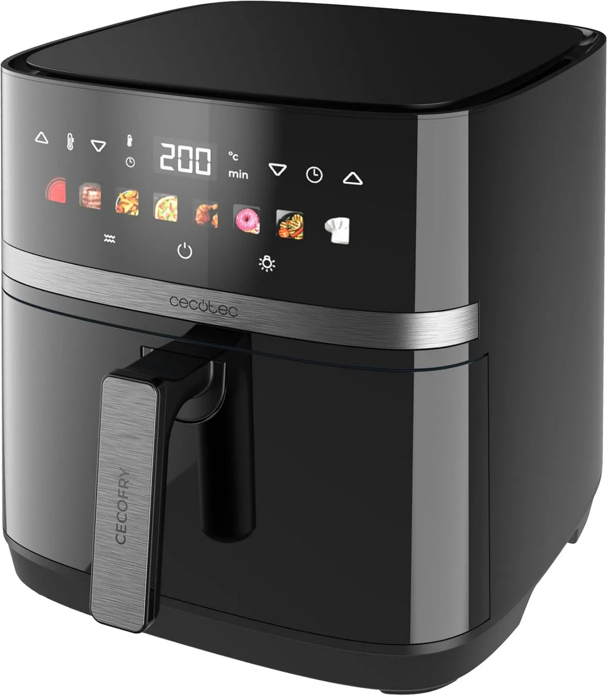 Cecotec frytkownica beztłuszczowa, Frytkownica do gorącego powietrza, 8 l, 2200 W, 80 do 200°C, grill, 2 strefy temperatur, Cecofry & Grill Duoheat 8000, 8 Menu i Okno