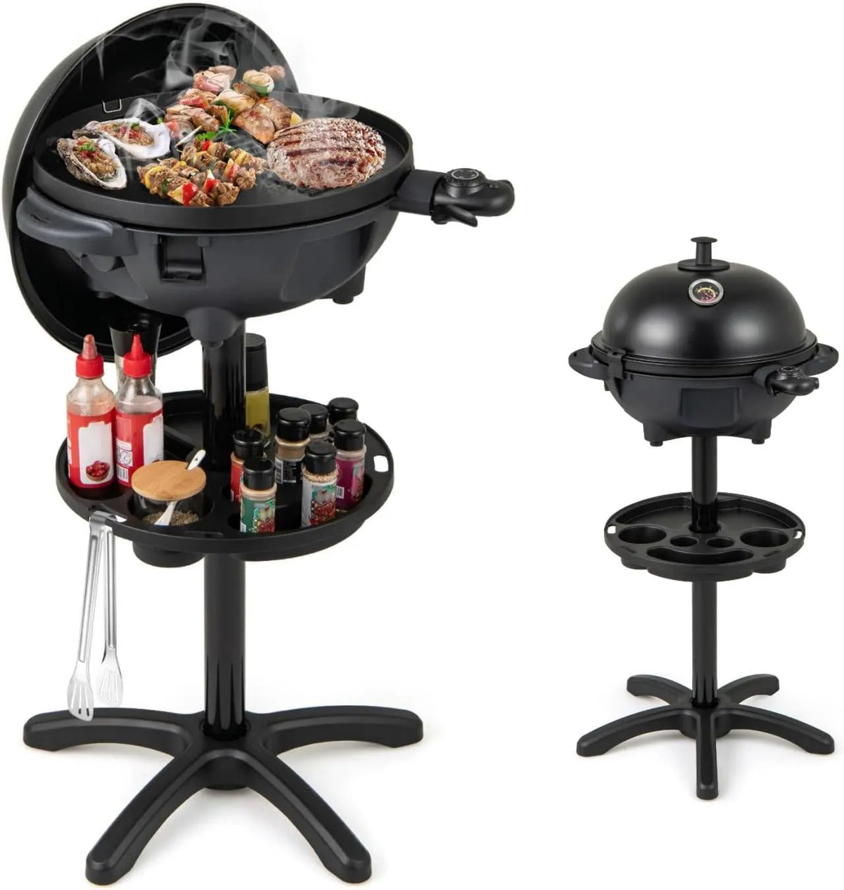 Grill elektryczny, 1200 W, 270 w, 240 V, funkcja grilla, KOMFOTTEU Grill elektryczny z 2 strefami gotowania, grill stojący do użytku