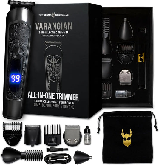 The Beard Struggle, Bezprzewodowy, ciało i poza, Broda Walka Varangian 6 w 1 brodate kosiarka do włosów, 17 długości regulowane ostrze z wyświetlaczem LED