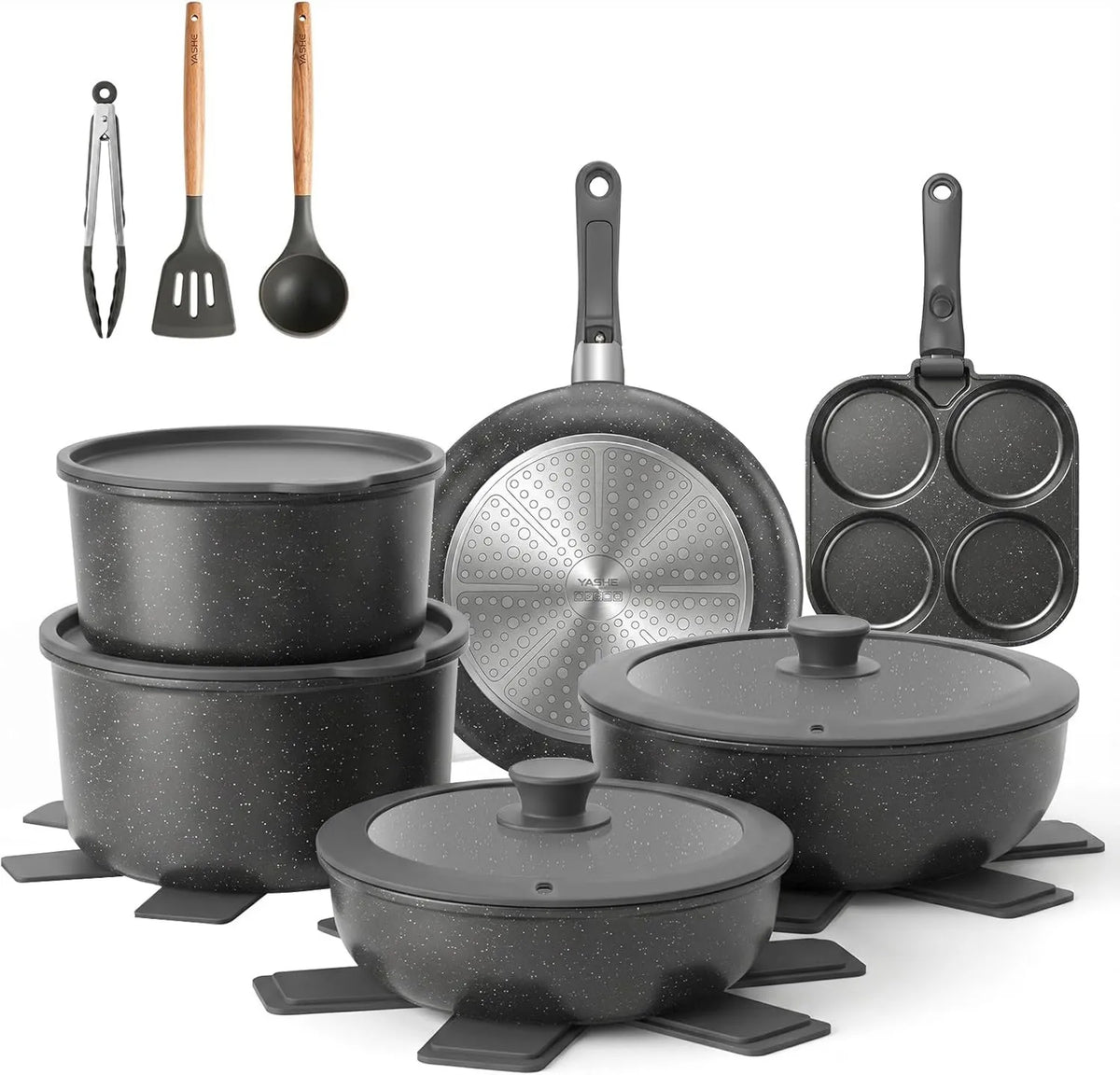 YASHE, Bateria, bateria z patelni i patelni, 20 sztuk, szary, kuchnia Induction Non- stick
