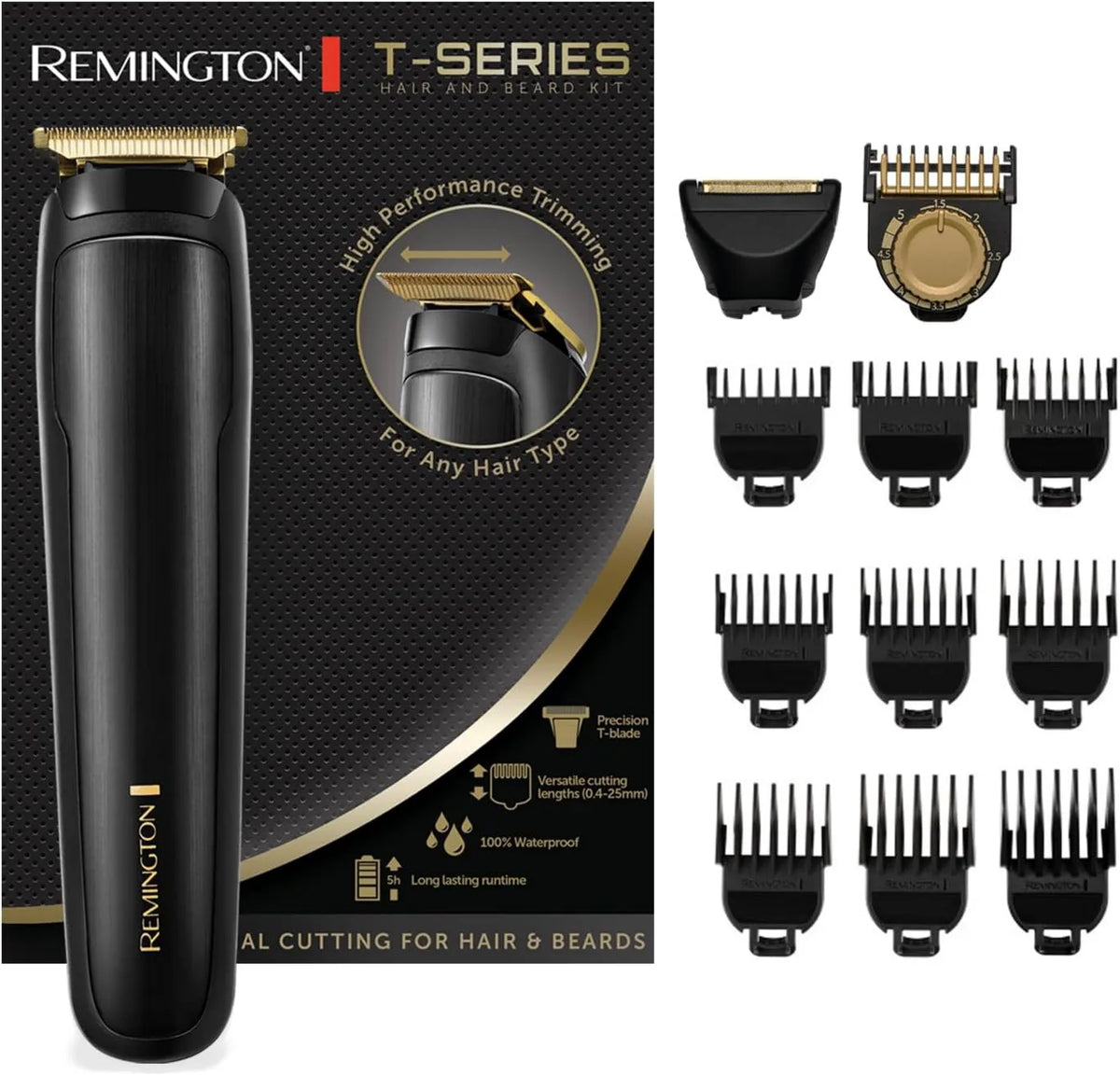 Remington, MB7050 9 Saboty regulowane 1, 5- 25 mm, Barbe i Zamiatacz włosów, Autonomia 5H, Styliza Tond Rase, Seria T 5-25 mm