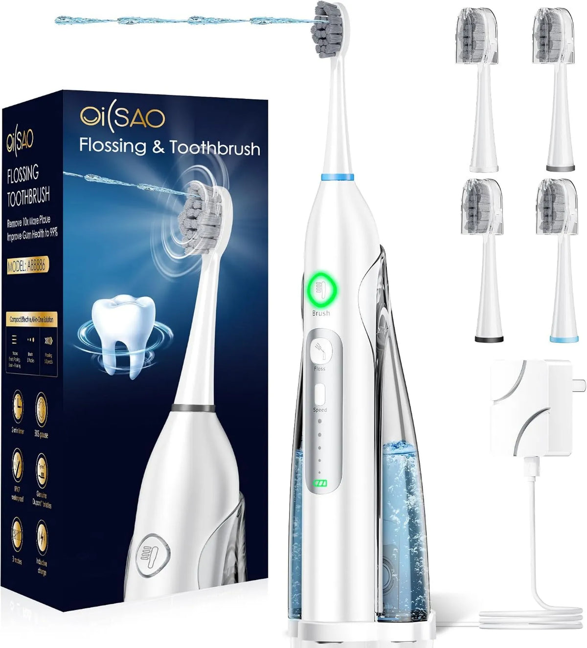 OILSAO, Szczotka, przenośna, do wielokrotnego napełniania szczoteczki do zębów, elektryczny hydropuls dentystyczny, 3 tryby, 5 prędkości, do podróży