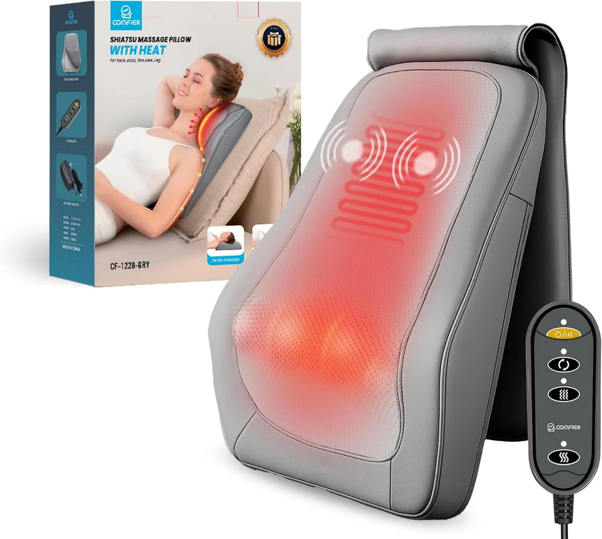 COMFIER, przyrząd do masażu pleców i lędźwiowego, Masażer, Cushion, Efekt 3D, funkcja ogrzewania, Szary, dla Le Cou