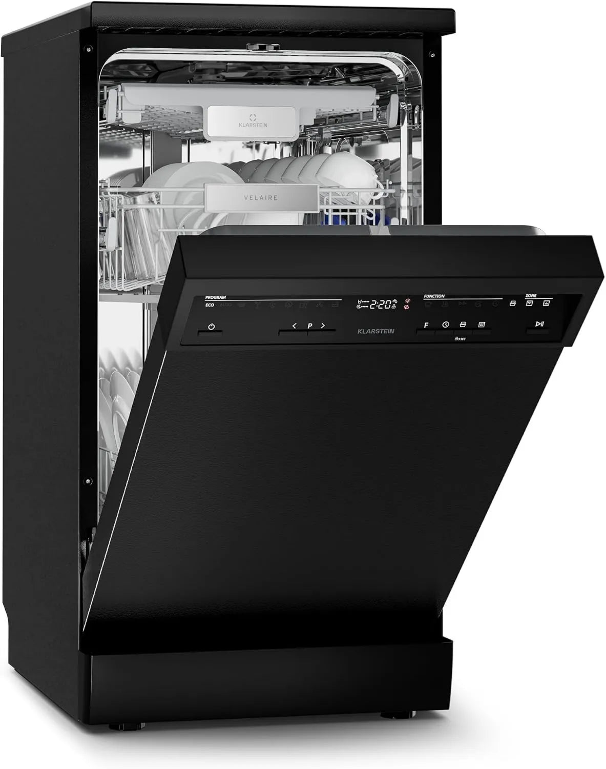 KLARSTEIN zmywarka wolnostojąca, Zmywarka, 45 cm, 9 programów, 42 dB, klasa energetyczna B, aquaStop, szczupły format, wolna poza, zamek, tłumik, 10 sztućce
