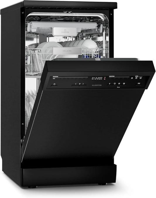 KLARSTEIN zmywarka wolnostojąca, Zmywarka, 45 cm, 9 programów, 42 dB, klasa energetyczna B, aquaStop, szczupły format, wolna poza, zamek, tłumik, 10 sztućce