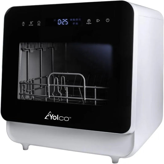 Yolco zmywarka kompaktowa, Zmywarka, 5 l, 6 programów, DWM02, duży zbiornik, ciepłej wody 75°C, apartament, dla 2 do 3 sztućców, samonośne, idealne do kuchni