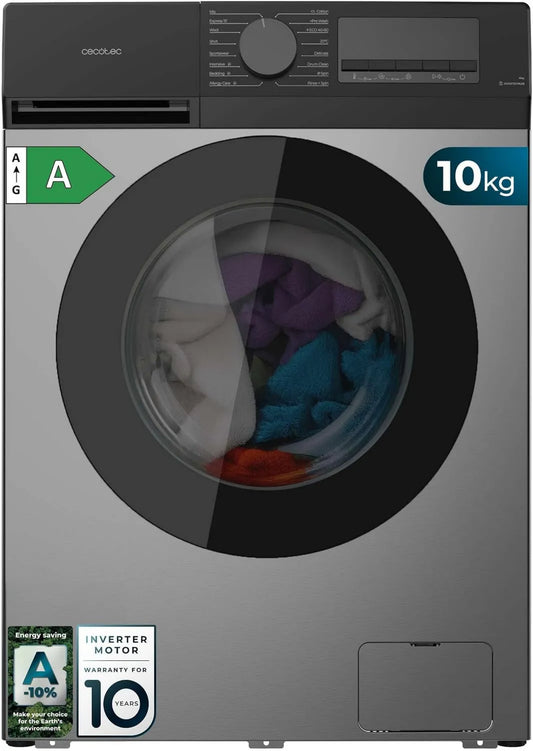 Cecotec pralka, Bolero DressCode 10450, 16 programów, 10 kg, klasa energetyczna A, Inwerter, tłumik, 1400 tr, min, Funkcja ciszy, Stal