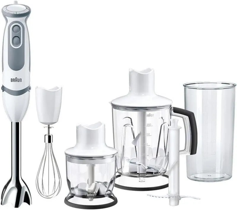 Braun blender ręczny, MQ5245 WH Blender, 1000 W, biały, zawiera 600 ml szkła dozownika, 21 prędkości i Turbo funkcja, MultiQuick 5