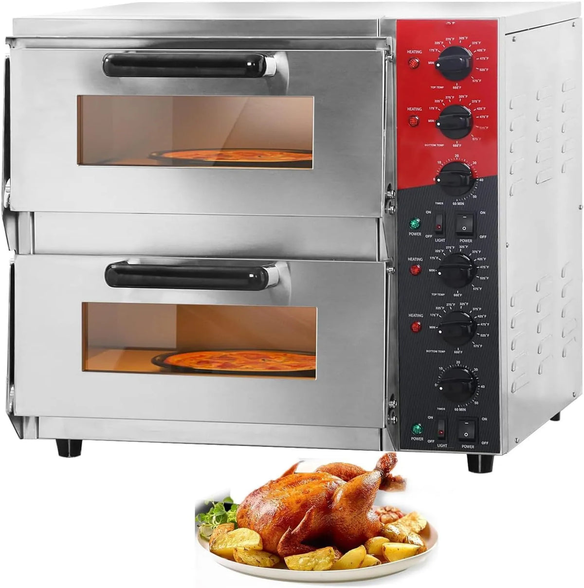 XSDAJSD, Pizza piekarnik elektryczny, profesjonalny, restauracja, 2 strefy temperatury, stal nierdzewna
