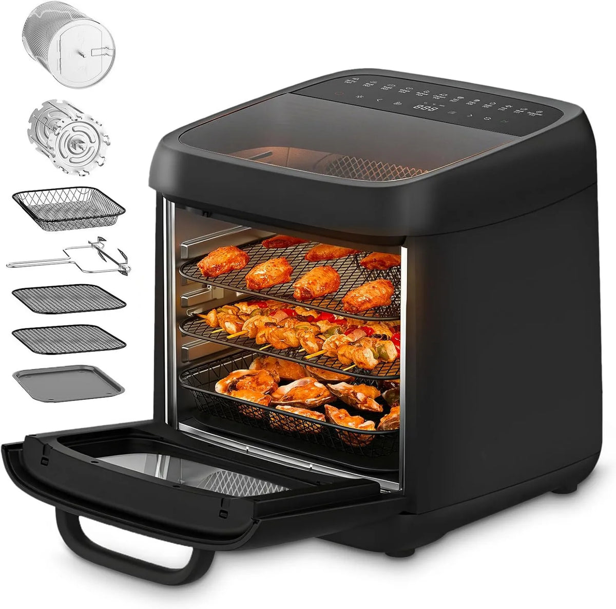 CULINIX frytkownica beztłuszczowa, 12 l, 1800 W, 12 programów, grill, kompaktowy, frytkownica powietrza 12 l, do 200°C, 2 Okno Widoczne, 8 Akcesoria