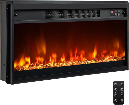 RELAX4LIFE kominek elektryczny, Grzejnik elektryczny, 68, 5x34 cm, 1500 W, 17 do 32°C, wbudowany, licznik, termostat, dekoracyjny kominek z efektem płomienia LED, 37 m²
