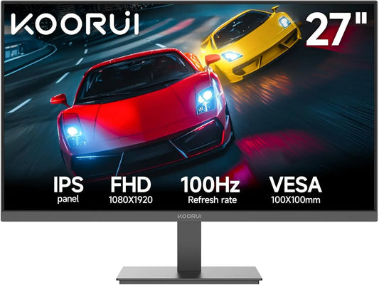 KOORUI monitor komputerowy, Monitor, 27 cali, 1920 × 1080, 100 Hz, E2711F, Full HD, płyta IPS, HDMI, ekran PC, 99% sRGB, HDMI & VGA, VESA 100 × 100, Sync adaptacyjny