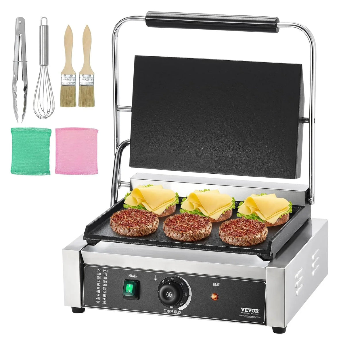 VEVOR, Panini, panini i croque- monsieur grill, 34, 2x23, 5 cm, 2200 W, 2 strefy temperatur, stal nierdzewna, dla Hamburgera