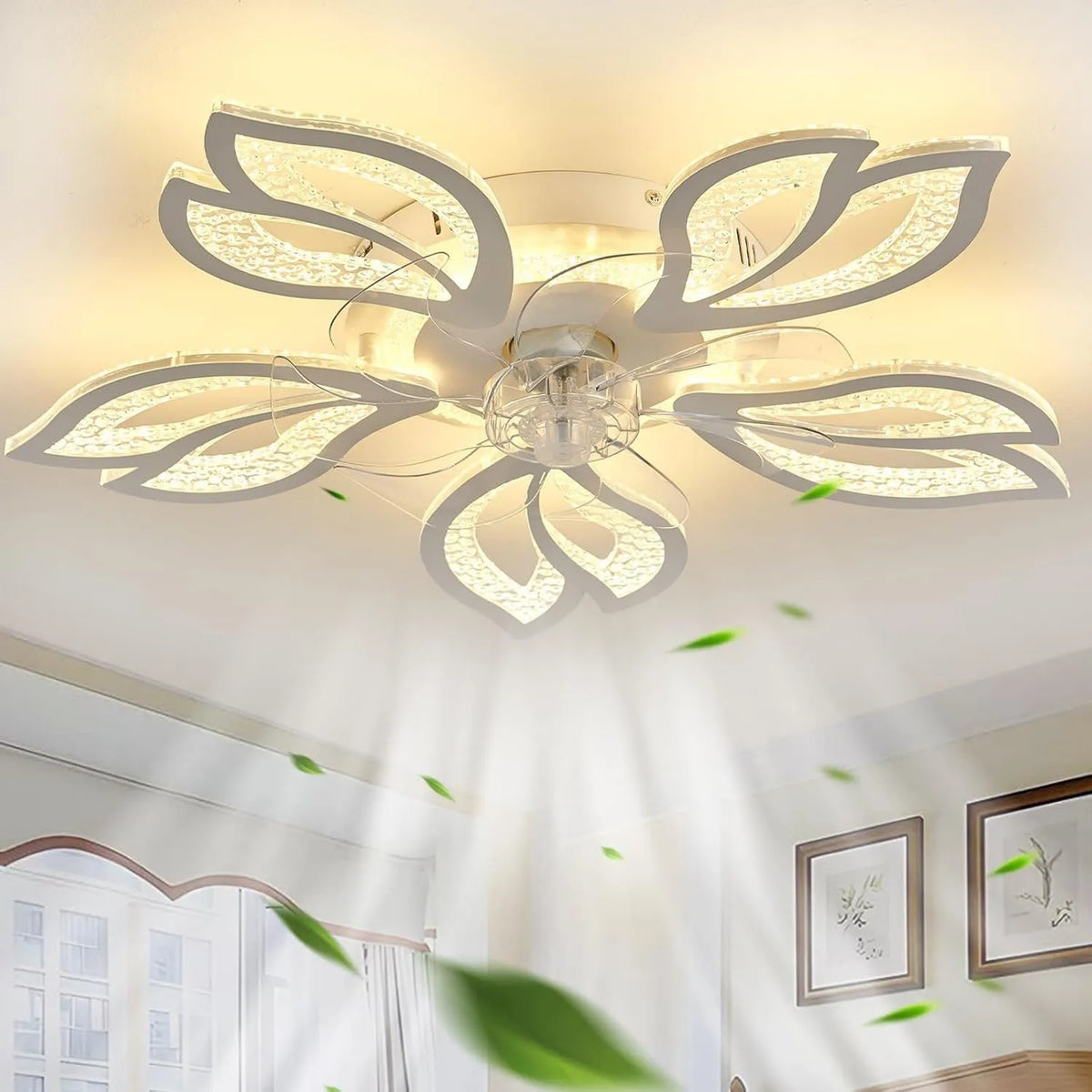 GWYAJTU, Wentylator, zegar, cichy, biały, wentylator do obiegu powietrza, Wentylator sufit z Lumiere Design i zdalne sterowanie