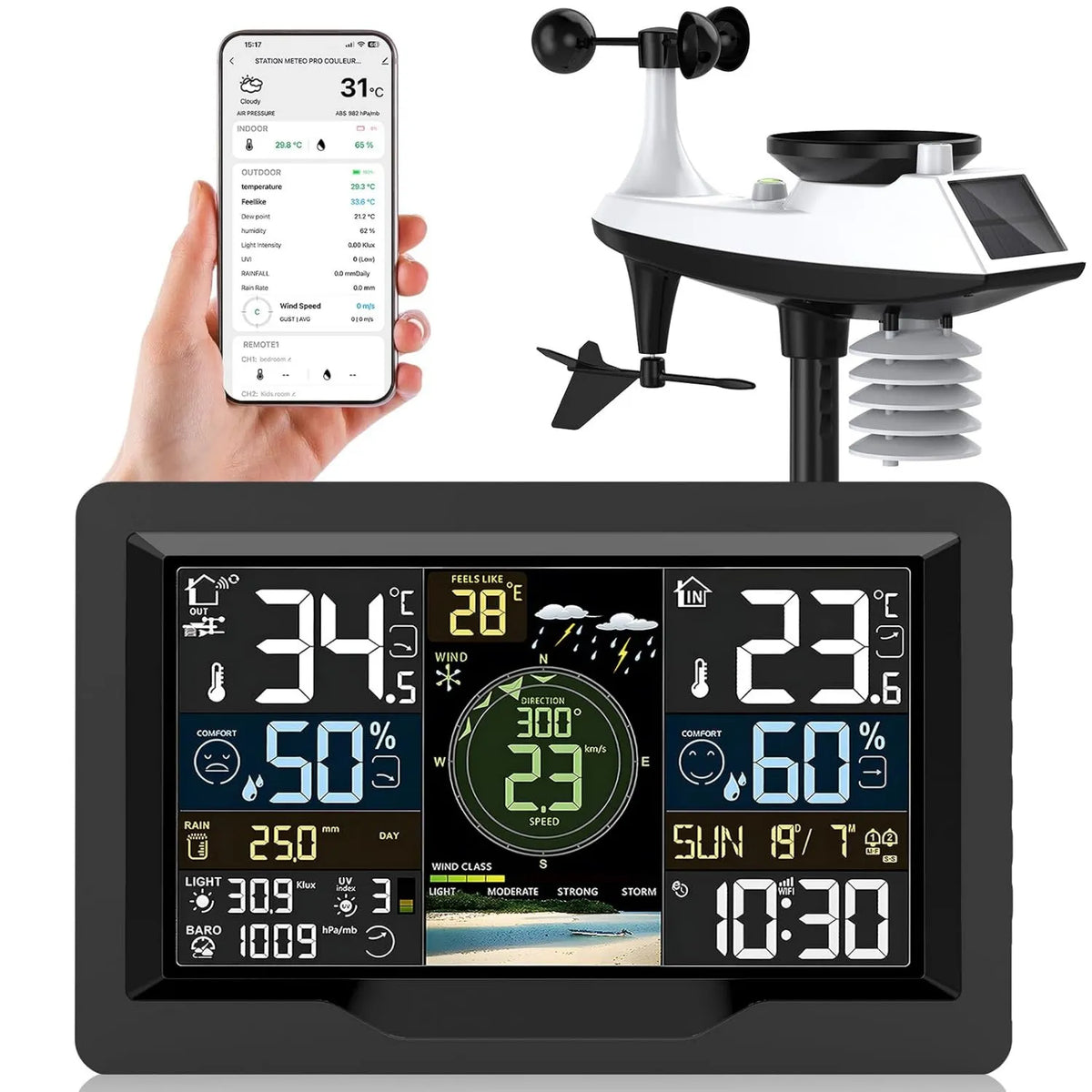 jely, Stacja, Sensor, bezprzewodowa stacja meteorologiczna, do użytku na zewnątrz, WiFi, profesjonalny