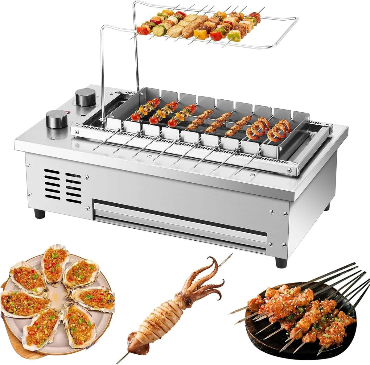 Generic grill elektryczny, Piec elektryczny, na zewnątrz, Elektryczny grill bez dymu z rożen, 8 broszur