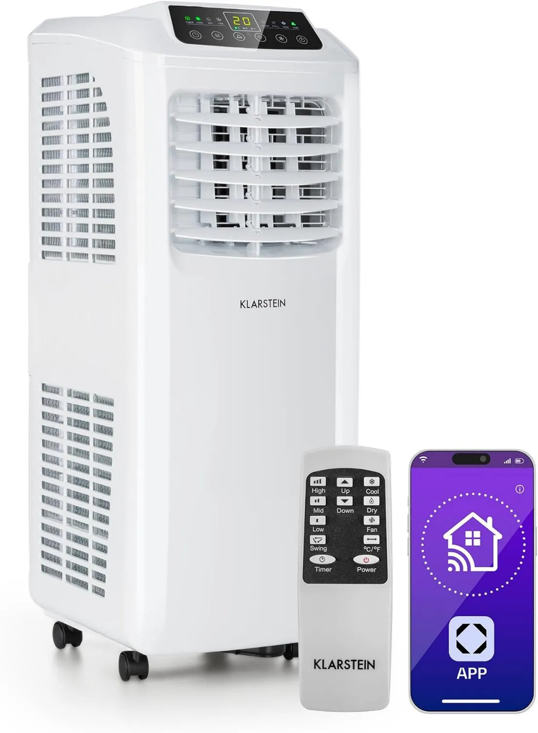 Klarstein klimatyzator, 9000 BTU, 2,6 kW, 44 m², sterowanie WiFi, Pure Blizzard Smart Mobile Klimatyzator, 3 w 1: klimatyzacja / osuszacz / wentylator