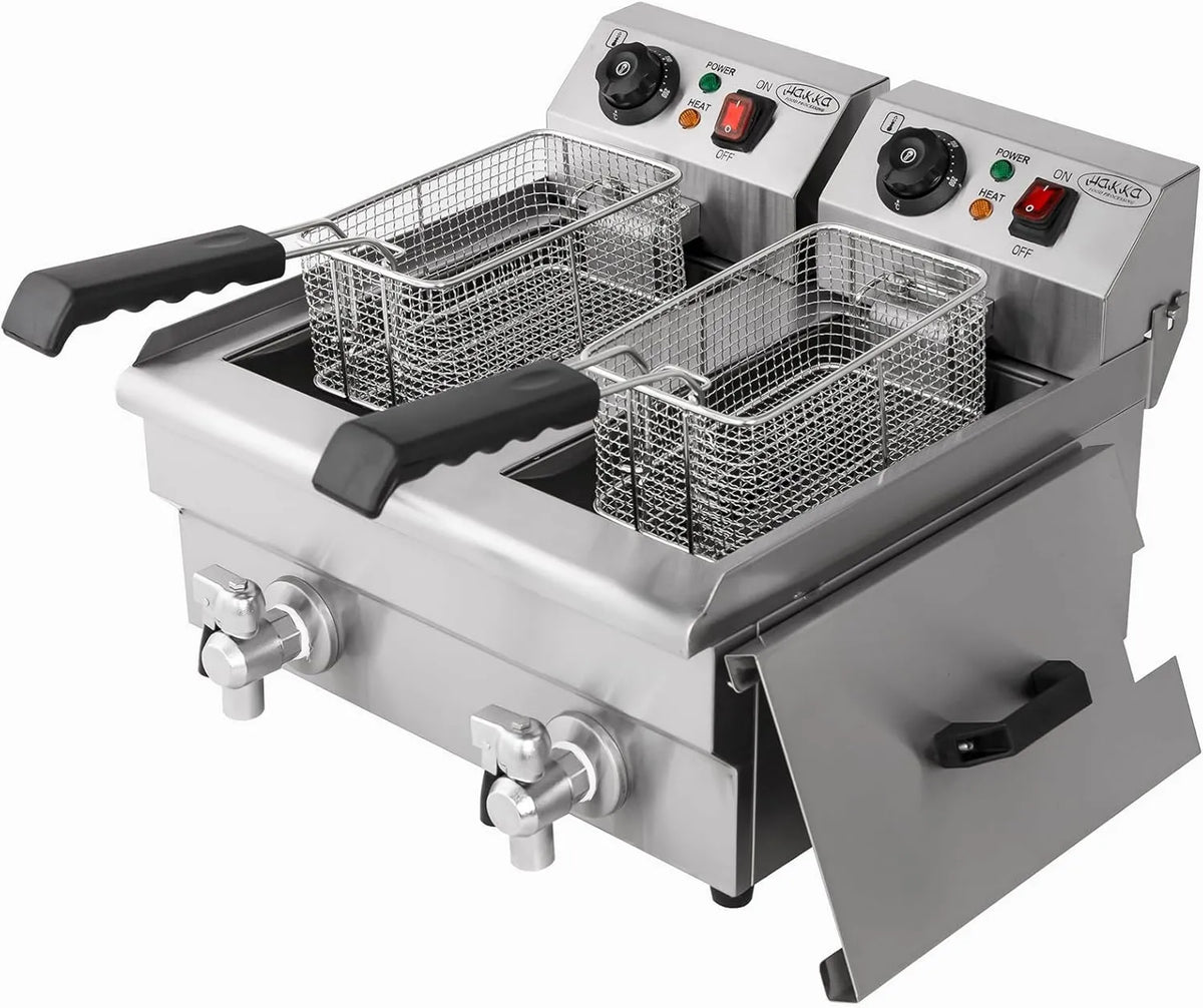 HAKKA FOOD PROCESSING, 2000 W + 2000 W Podwójny Puchar, w stali Iinoxidable, dla Hakka Profesjonalne elektryczne Farby, Duża pojemność 6 l x 2, 220 V, Z drenażem, Kosz