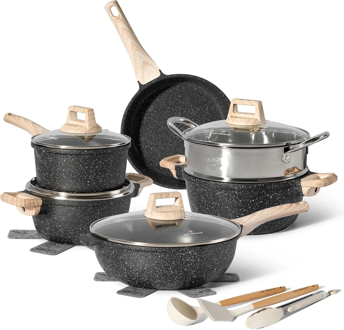 JUST PERFECTO HOUSEHOLD APPLIANCES, Naczynie do gotowania 20 cm / 26 cm 18 cm / 20 cm, powłoka nieprzylepna, wyjmowana, czarna 20 cm/26 cm 18 cm/20 cm