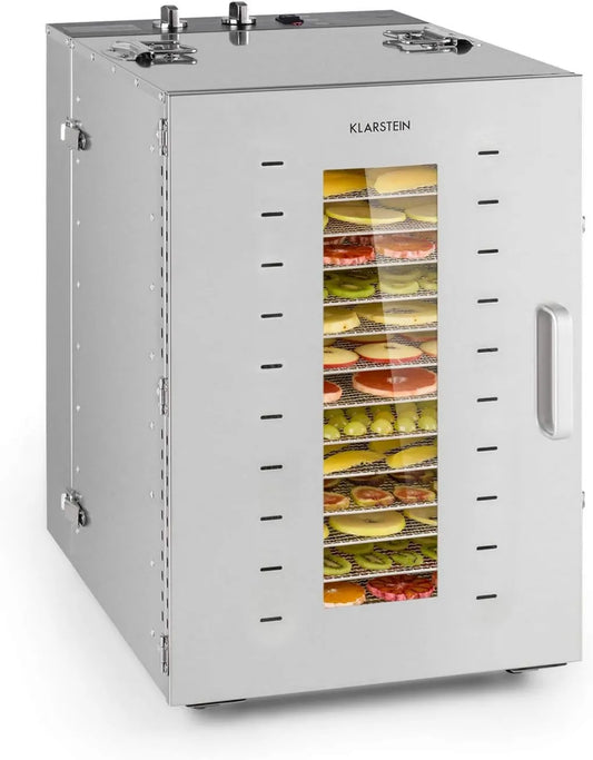 KLARSTEIN suszarka do żywności, 3: 00 Suszarka, odwodniona żywność, 1500 W, 40 do 90°C, licznik, stal nierdzewna, 16 Płyty