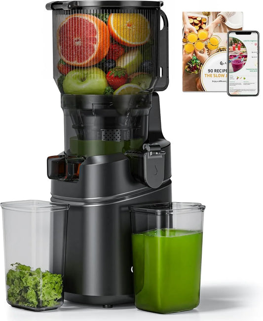 AMZCHEF, Wyciąg z soku, 2, 5 l, 250 W, duży zbiornik, czarny, 165 mm szeroki otwór, 250 W czysty silnik miedziany