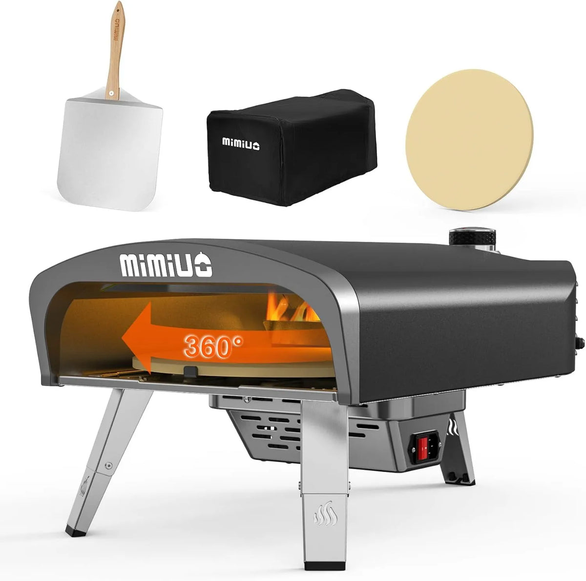 Mimiuo, Elektryczny piekarnik do pizzy, 33 cm, przenośny, na zewnątrz, czarny