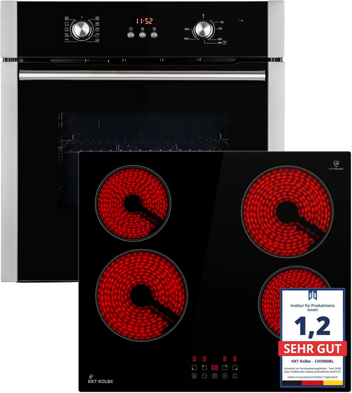 KKT KOLBE piekarnik do zabudowy, Naczynia kuchenne z piekarnikiem BO8805SS CH5900RL, 60 cm, do zabudowy, zegar, zamek, samodzielny stojący, płyta kuchenna 59 cm, SET8805CH5900RL, Szyby