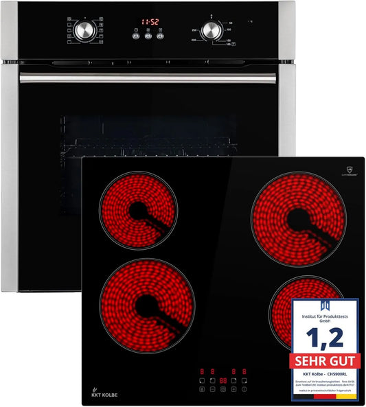 KKT KOLBE piekarnik do zabudowy, Naczynia kuchenne z piekarnikiem BO8805SS CH5900RL, 60 cm, do zabudowy, zegar, zamek, samodzielny stojący, płyta kuchenna 59 cm, SET8805CH5900RL, Szyby