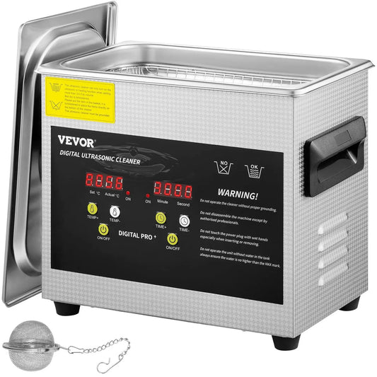 VEVOR, Grzejnik elektryczny, 3 l, 200 W, 120 W, licznik, stal nierdzewna, Cyfrowy czyszcznik ultradźwiękowy 3 l