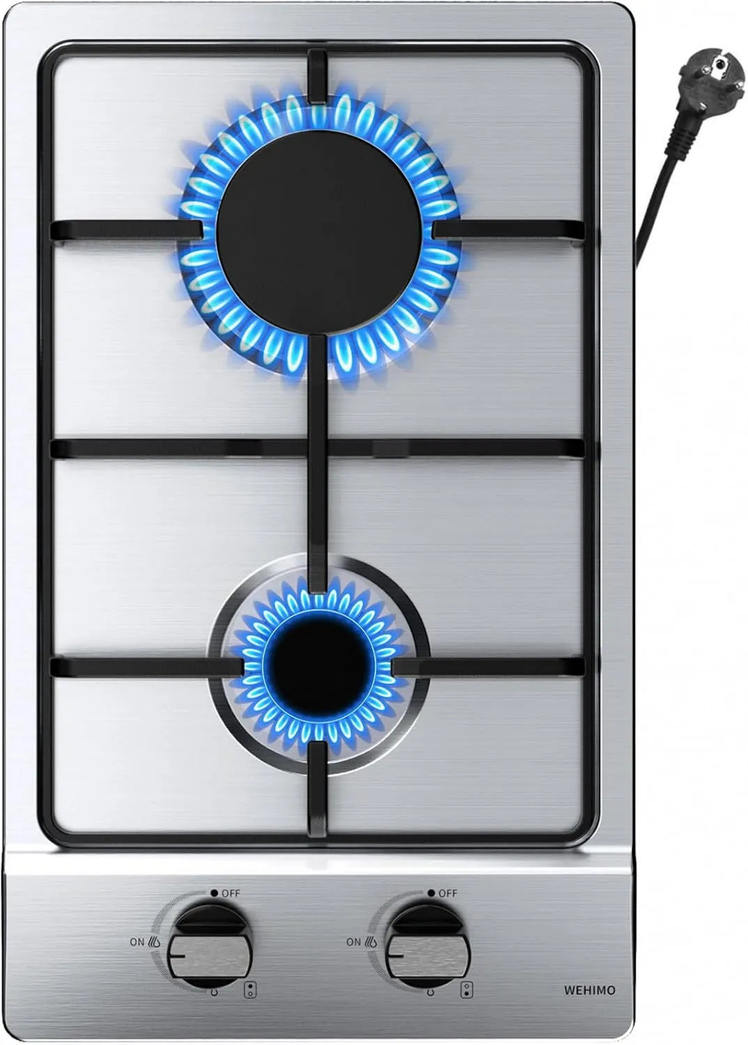 WEHIMO płyta grzewcza, Piec z piekarnikiem, 3700 W, do zabudowy, grill, odlewane żelazko, stal nierdzewna, Płyta gazowa 2 Lampy ze stali nierdzewnej, płyta kuchenna Gaz 2 Światła, Czujnik siatki