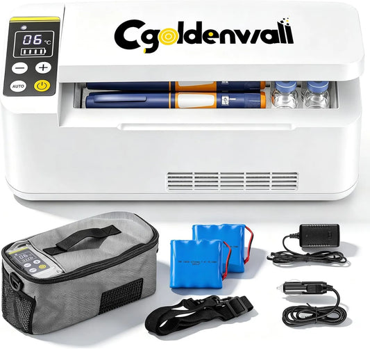 CGOLDENWALL, Przenośna lodówka medyczna, 180 × 79 × 31 mm, 2 do 20°C, transport insuliny i leków, Chłodnica insuliny dla produktów leczniczych