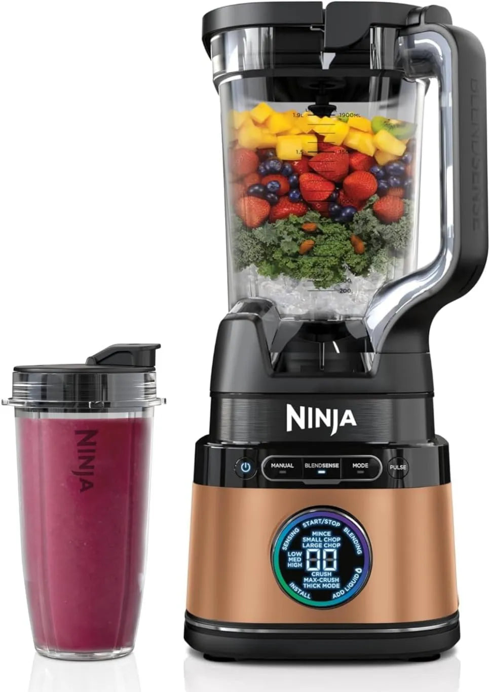 Ninja TB301EUCP blender, 1200 W, 900 ml, 680 ml, 2-in-1 Detect Power Blender Pro & Single Serve, rozdrabnianie warzyw i miksowanie mrożonych napojów
