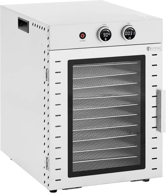 Royal Catering suszarka do żywności, W 12 Automatyczne odwodnienie 1000 pięter 40 l minutnik do 24 h 20- 90°C Stal nierdzewna Do wołowiny Jerky Apple pierścienie